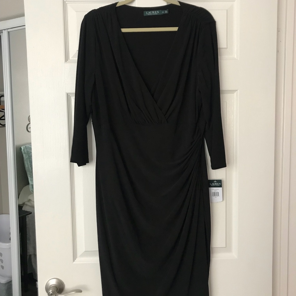 Black Ralph Lauren Rouched Dress Size 16